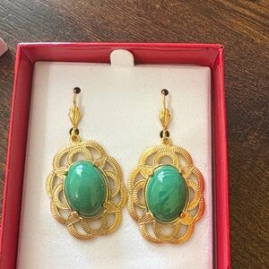 Gold and Green Dangle Vintage Earrings
